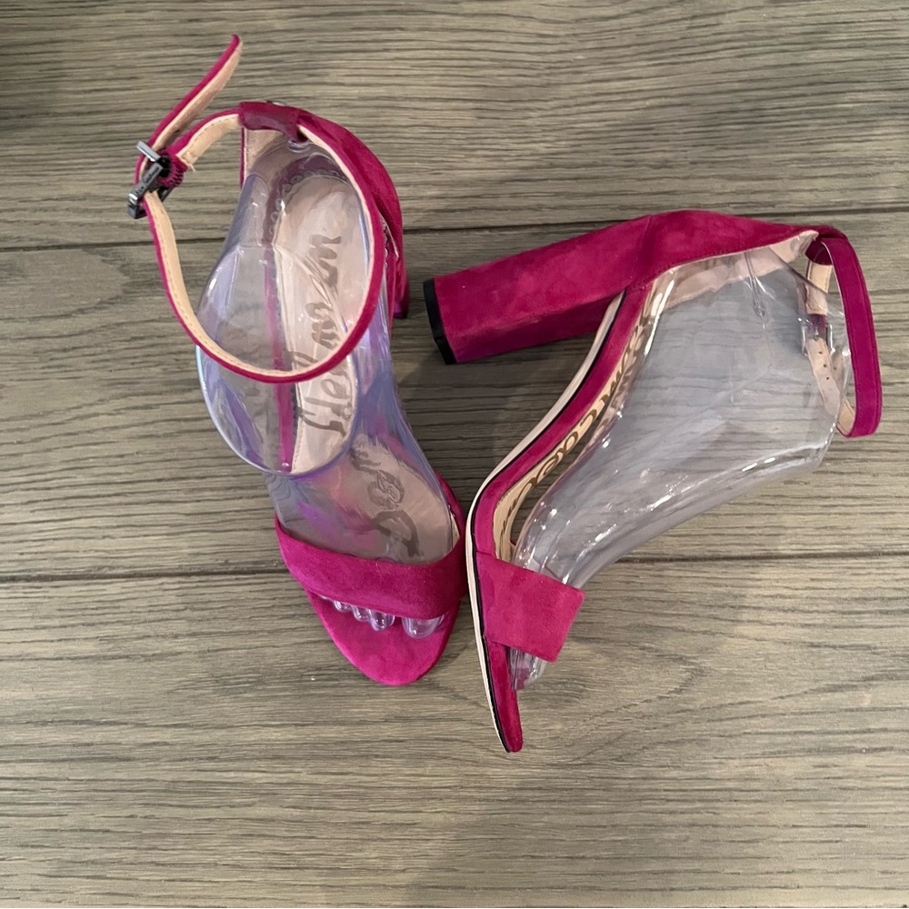 Sam Edelman Yaro Block Heel Sandal | Fuchsia Suede | Size 7 - Picture 7 of 13